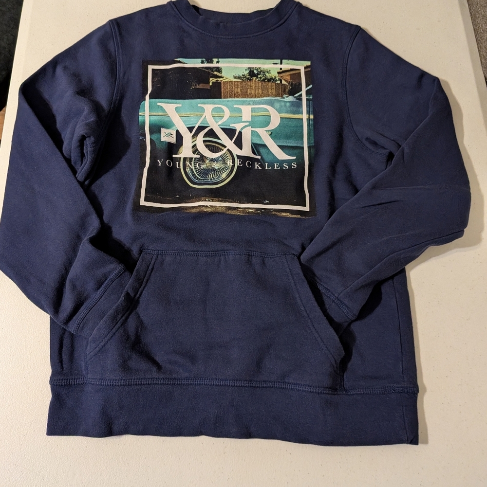 Young & Reckless Navy Blue Crew Neck Sweatershirt Mens Medium Low Rider